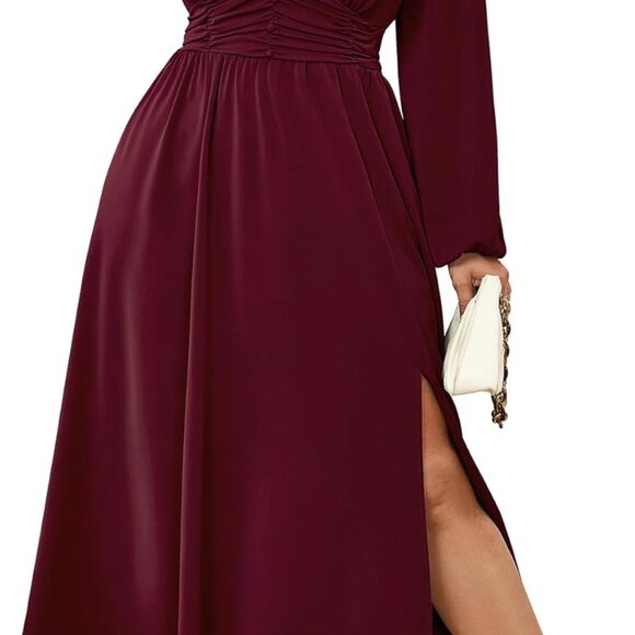 Plus Size Maxi Dress Womens V-Neck Long Sleeve Elastic Waist Flowy - Picture 1 of 7